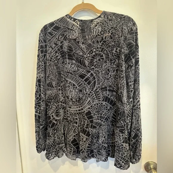 Johnny Was Charcoal Patterned Velvet Blouse